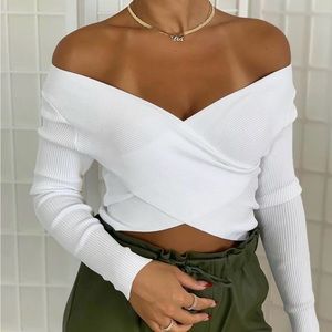 Black or white cross top off the shoulder